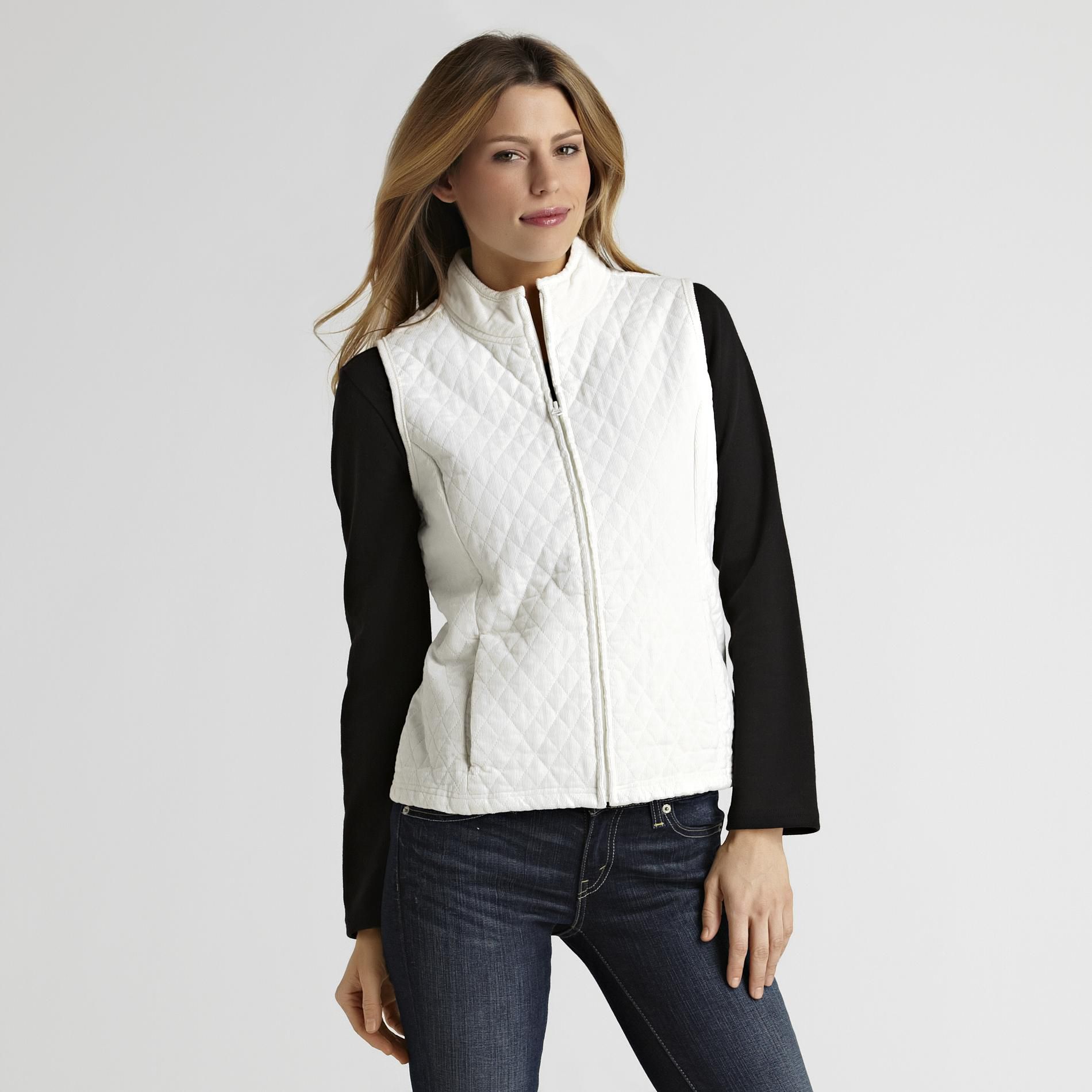 Basic Editions Women's Quilted Corduroy Vest Solid