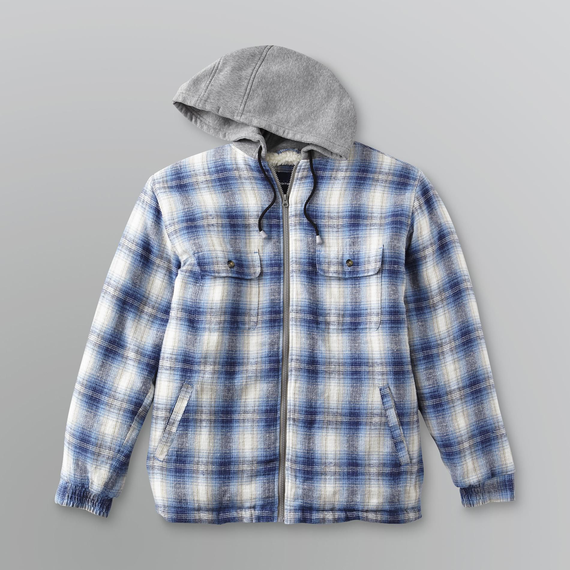 Basic Editions Men's Fleece-Lined Flannel Hoodie Jacket