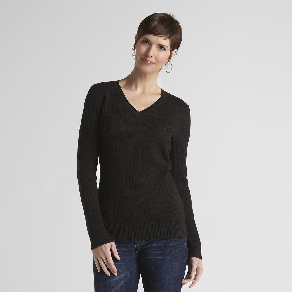 Laura Scott Women's Cable Knit V-Neck Sweater