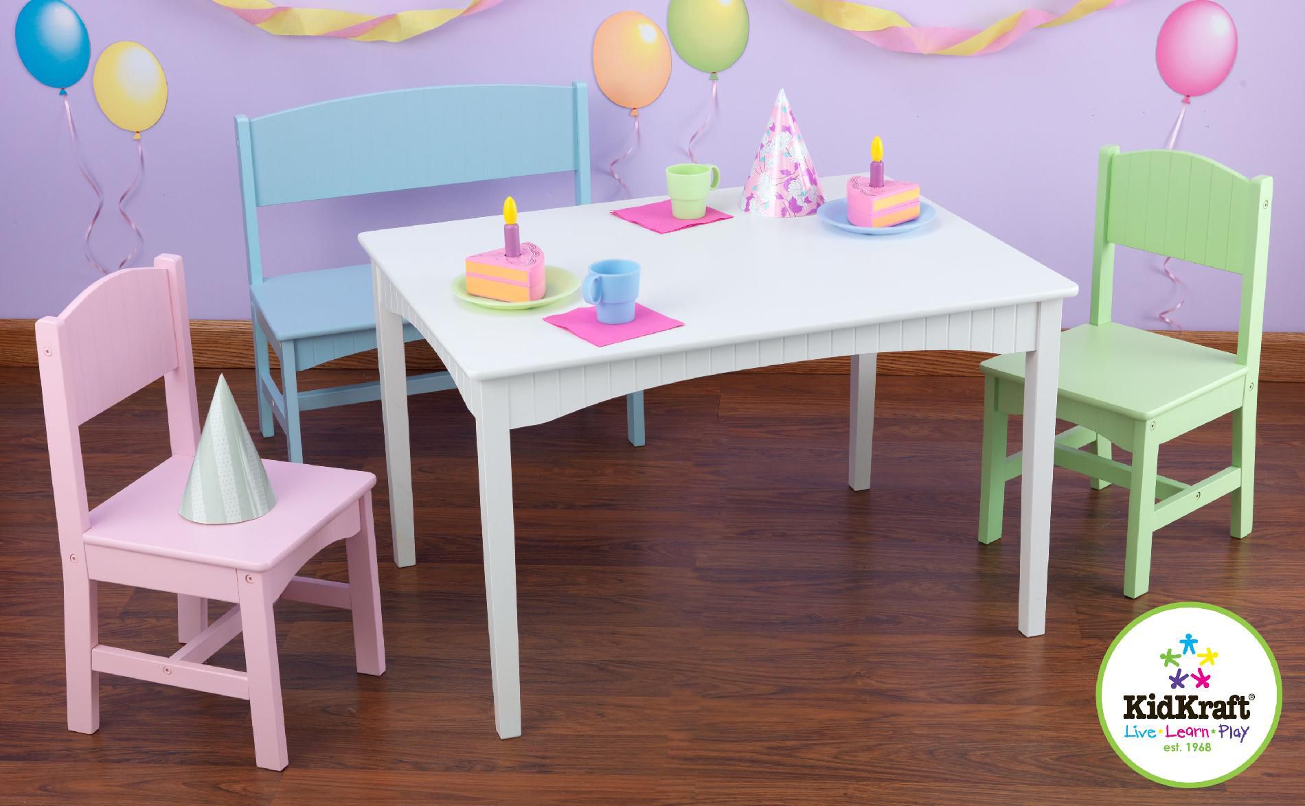 Kidkraft Nantucket Table With Bench 2 Chairs Pastel