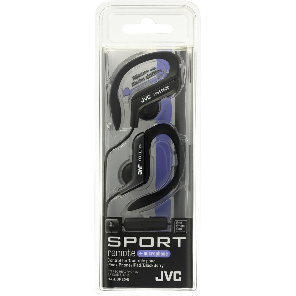 JVC Kenwood HA-EBR80B Adjustable Ear Clip Headphones for Sports with Mic and Remote - Black