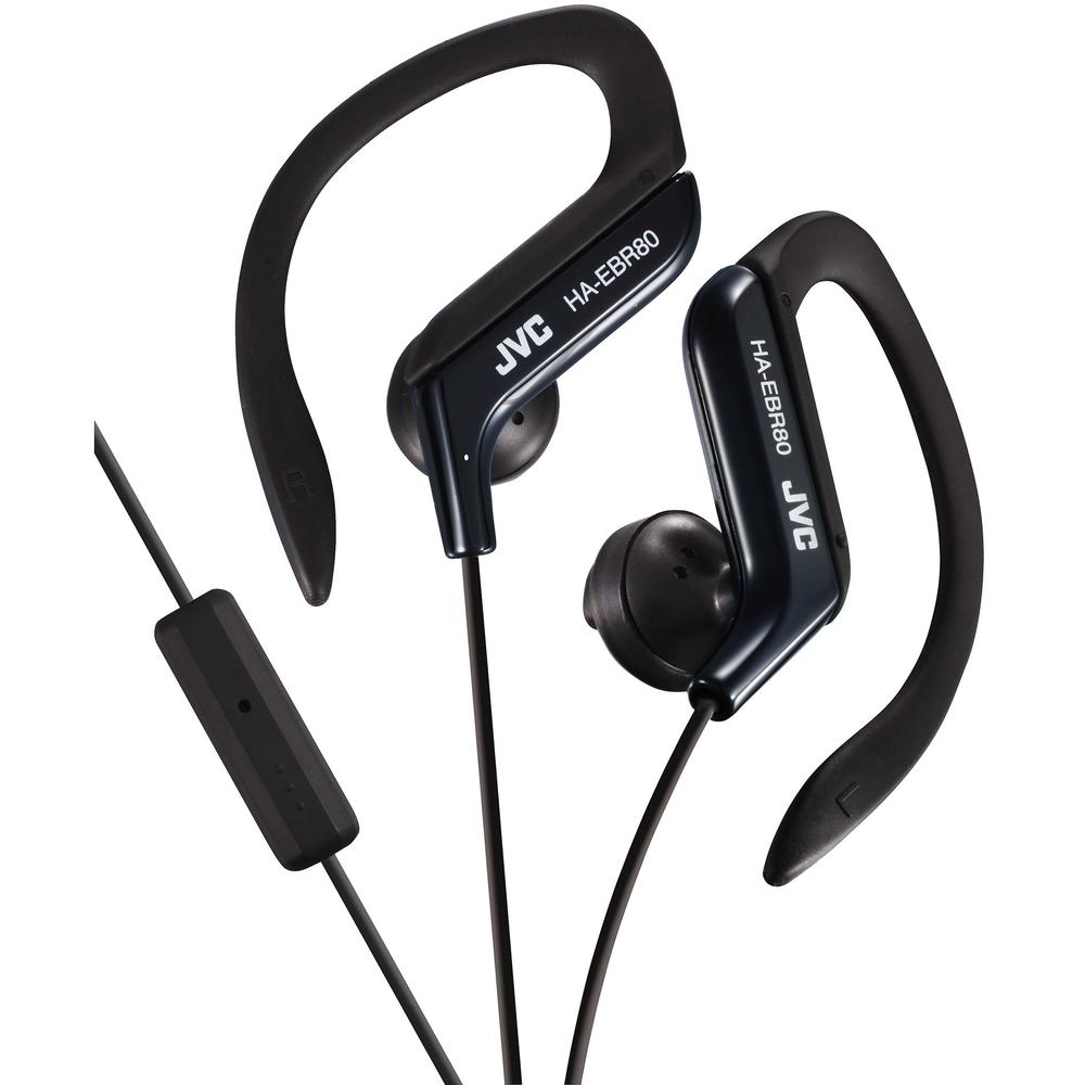 JVC Kenwood HA-EBR80B Adjustable Ear Clip Headphones for Sports with Mic and Remote - Black
