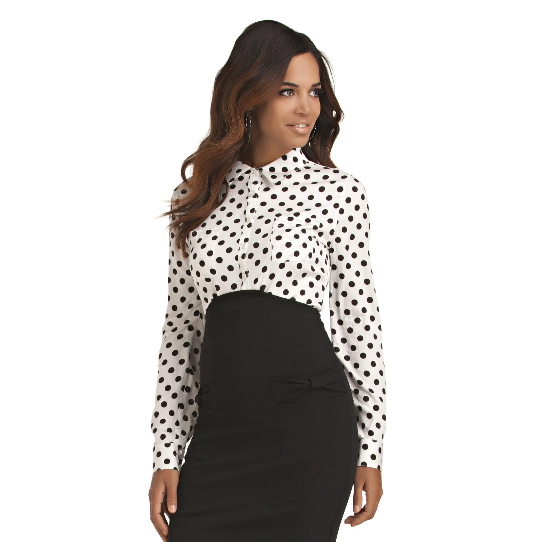Kardashian Kollection Women's Polka Dot Button Down Shirt