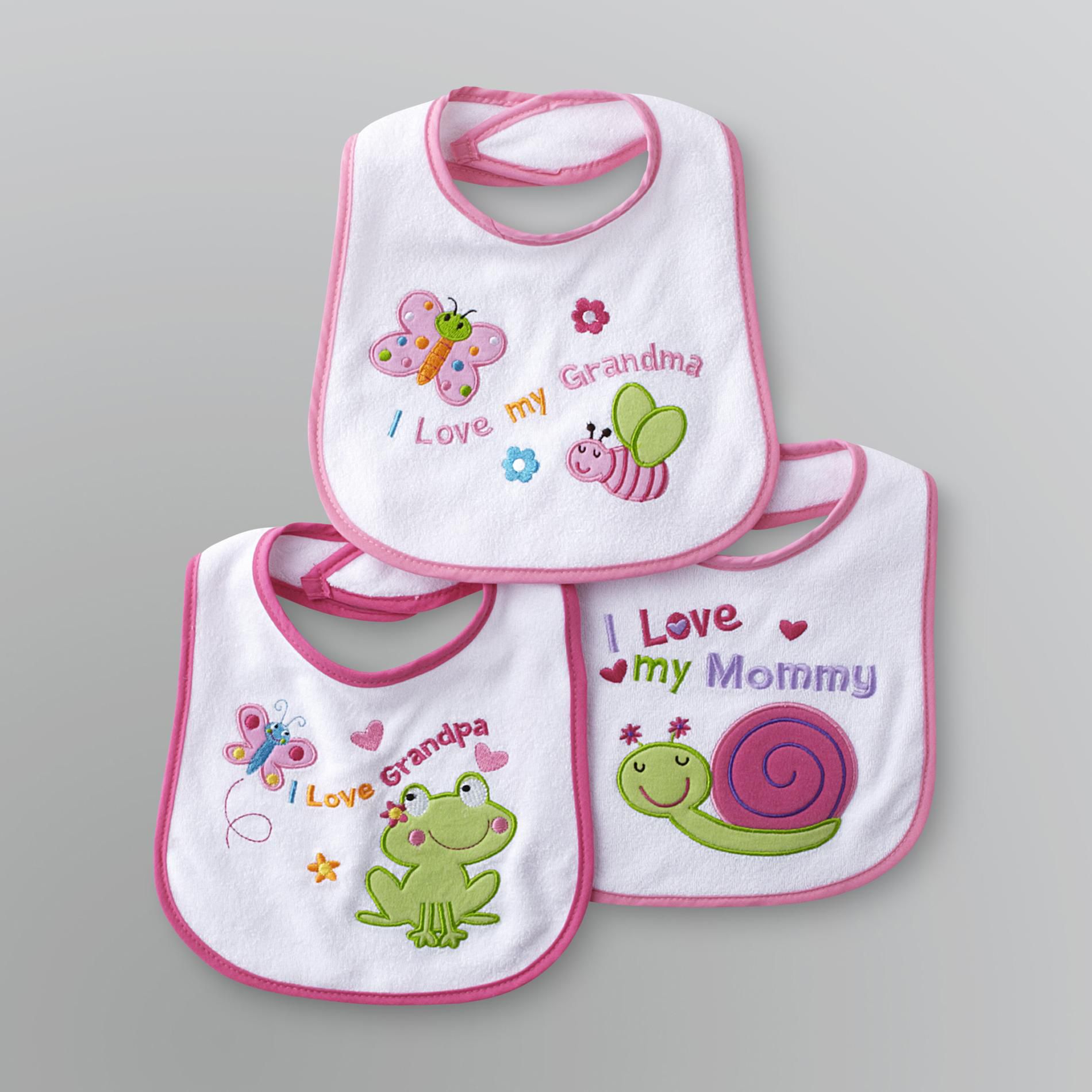 Baby Essentials Infant Girl's Grandma/Grandpa/Mommy Bibs - 3 Pack