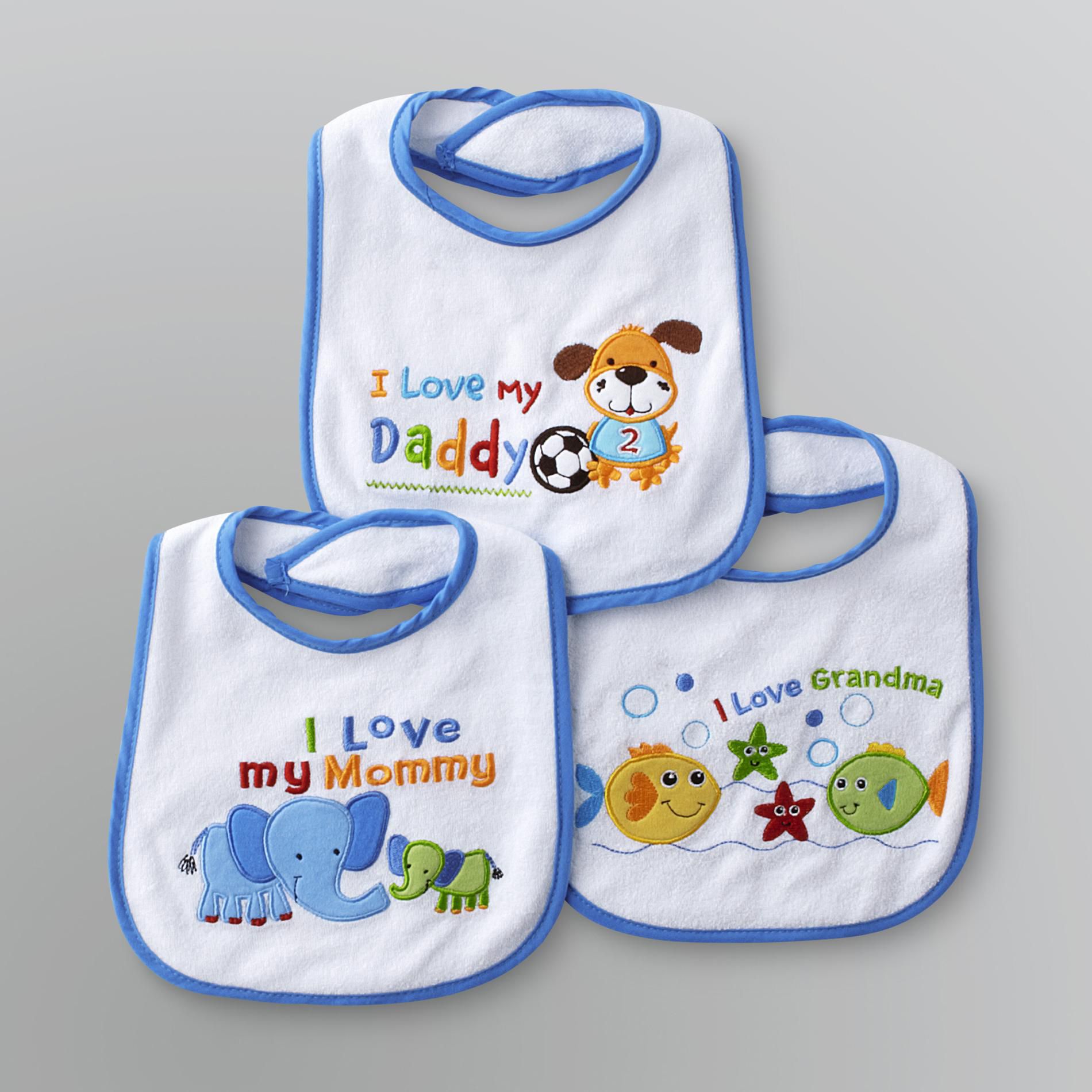 Baby Essentials Infant Boy's Grandma/Mommy/Daddy Bibs - 3 Pack