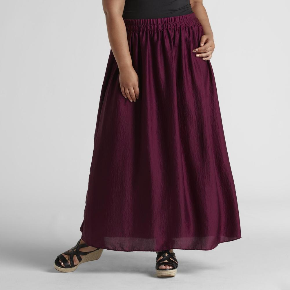 Love Your Style, Love Your Size Women's Plus Crinkled Satin Maxi Skirt