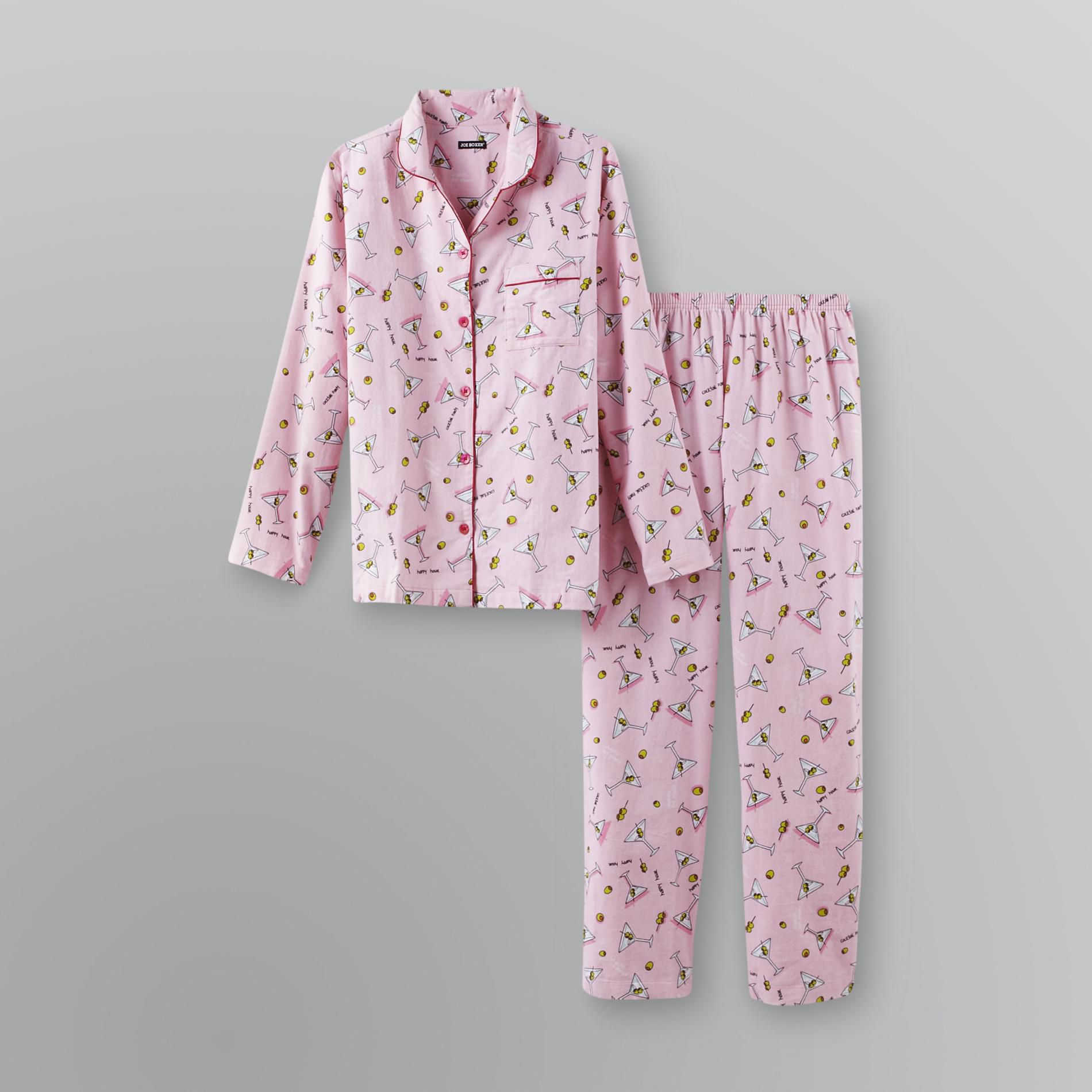 Joe Boxer Women's Flannel Pajama Set Martini Glass