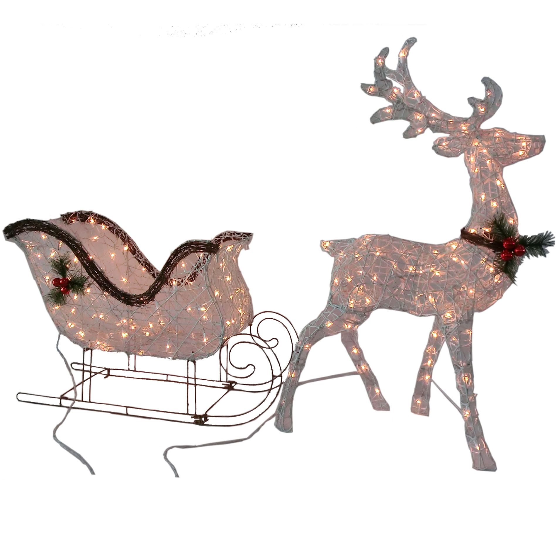 2pc Lighted Vine Deer and 36in Lighted Vine Sleigh, 45 in