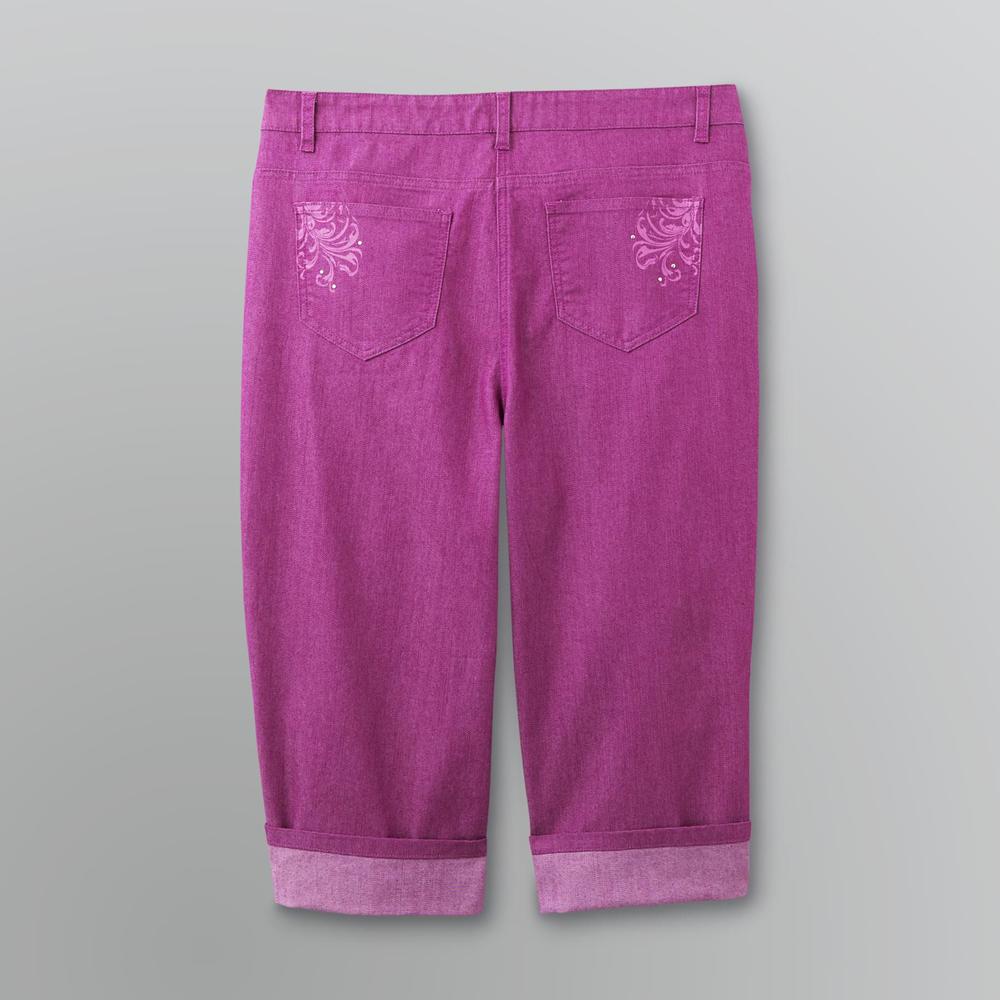 Basic Editions Women's Plus Cuffed Capri Jeans