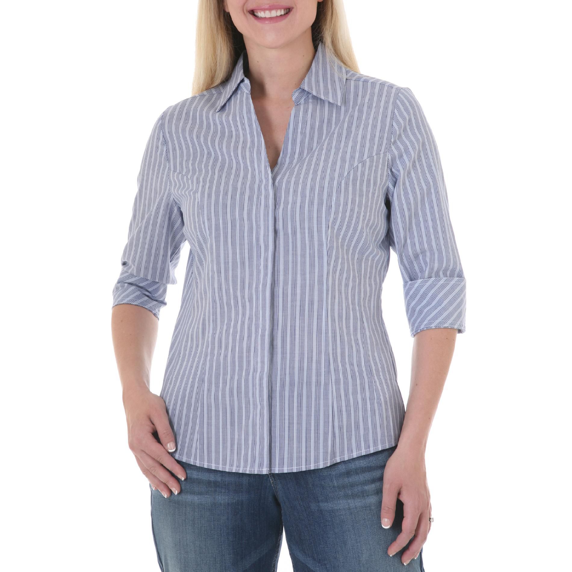 Riders by Lee Women&#8217;s Top &#190; Sleeve Woven Striped Twilight Blue