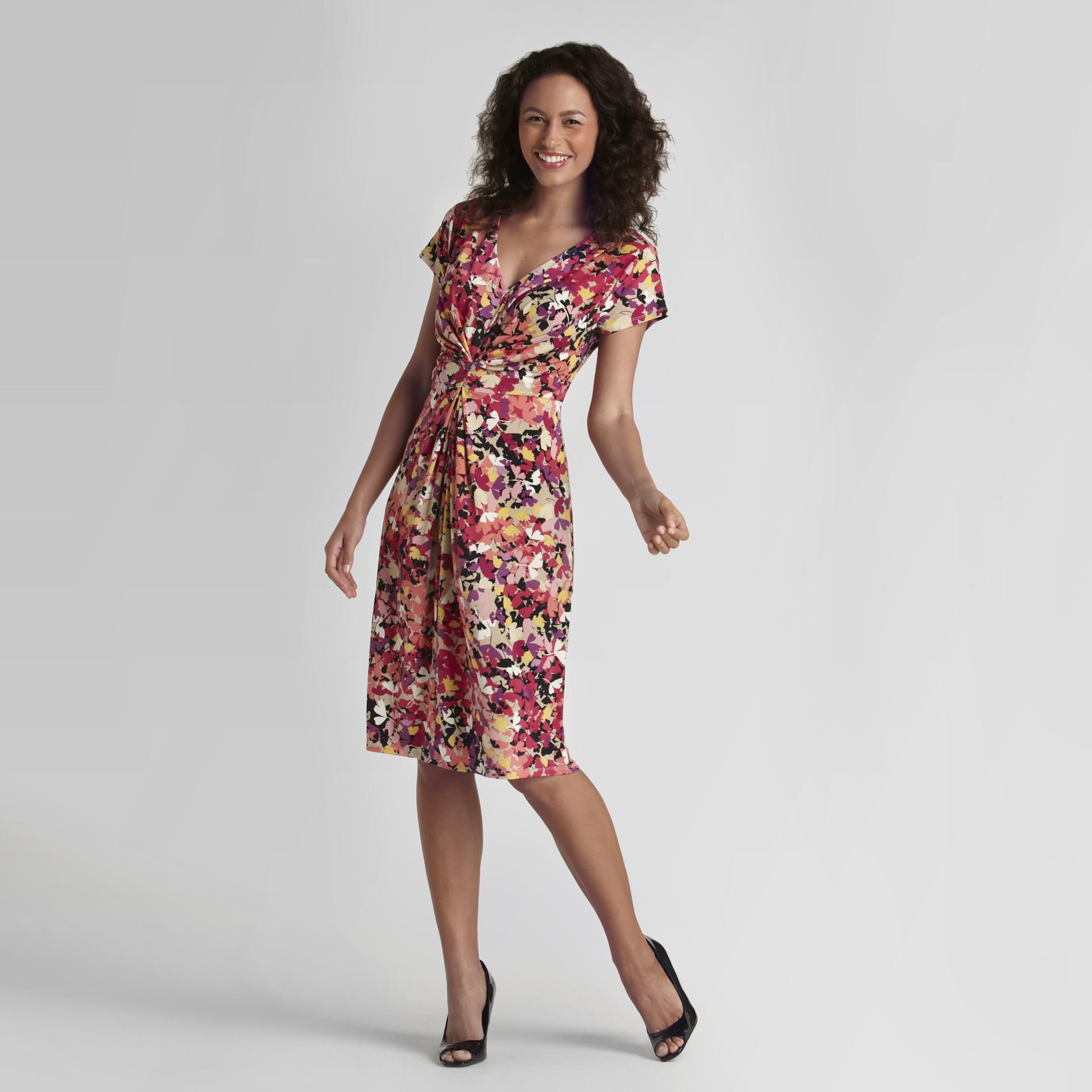 Jaclyn Smith Women's Pleated Front Floral Dress