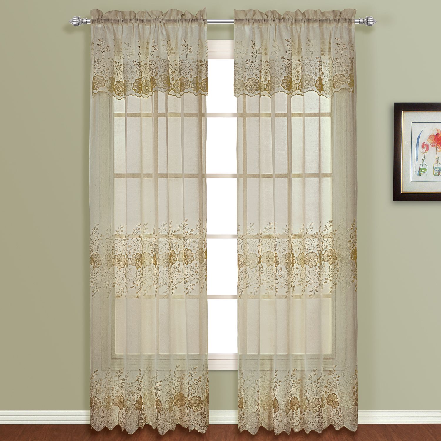 United Curtain Company Marianna 50" x 63" set of two embroidered panels available in Mocha