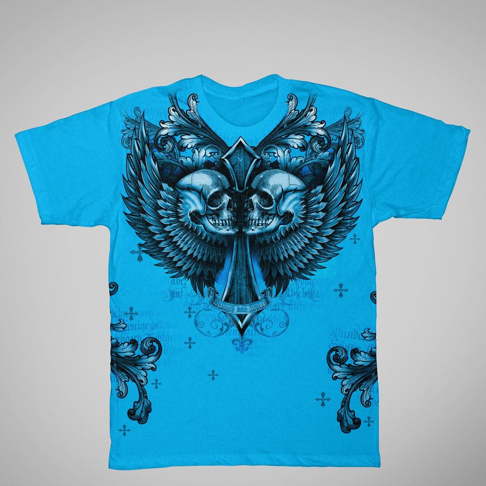 Young Men&#8217;s Graphic Tee Shirt Double Skull Short Sleeves Turquoise