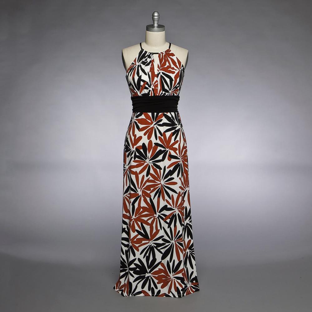 London Times Women's Keyhole Print Maxi Dress