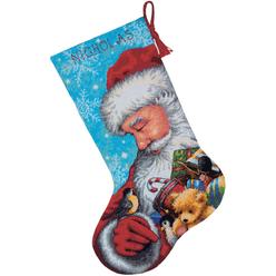 dimensions needlepoint santa and toys personalized christmas stocking kit, printed 14 mesh canvas, 16''