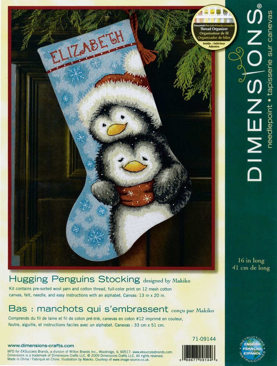 Hugging Penguins Stocking Needlepoint Kit-16" Long Stitched In Wool & Thread