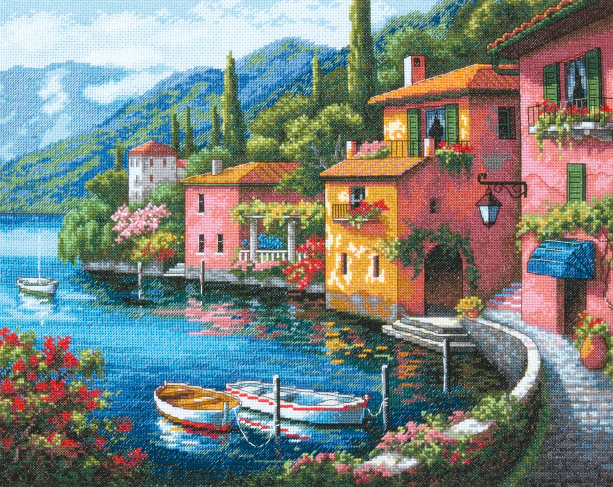 Gold Collection Lakeside Village Counted Cross Stitch Kit-15"X12" 16 Count