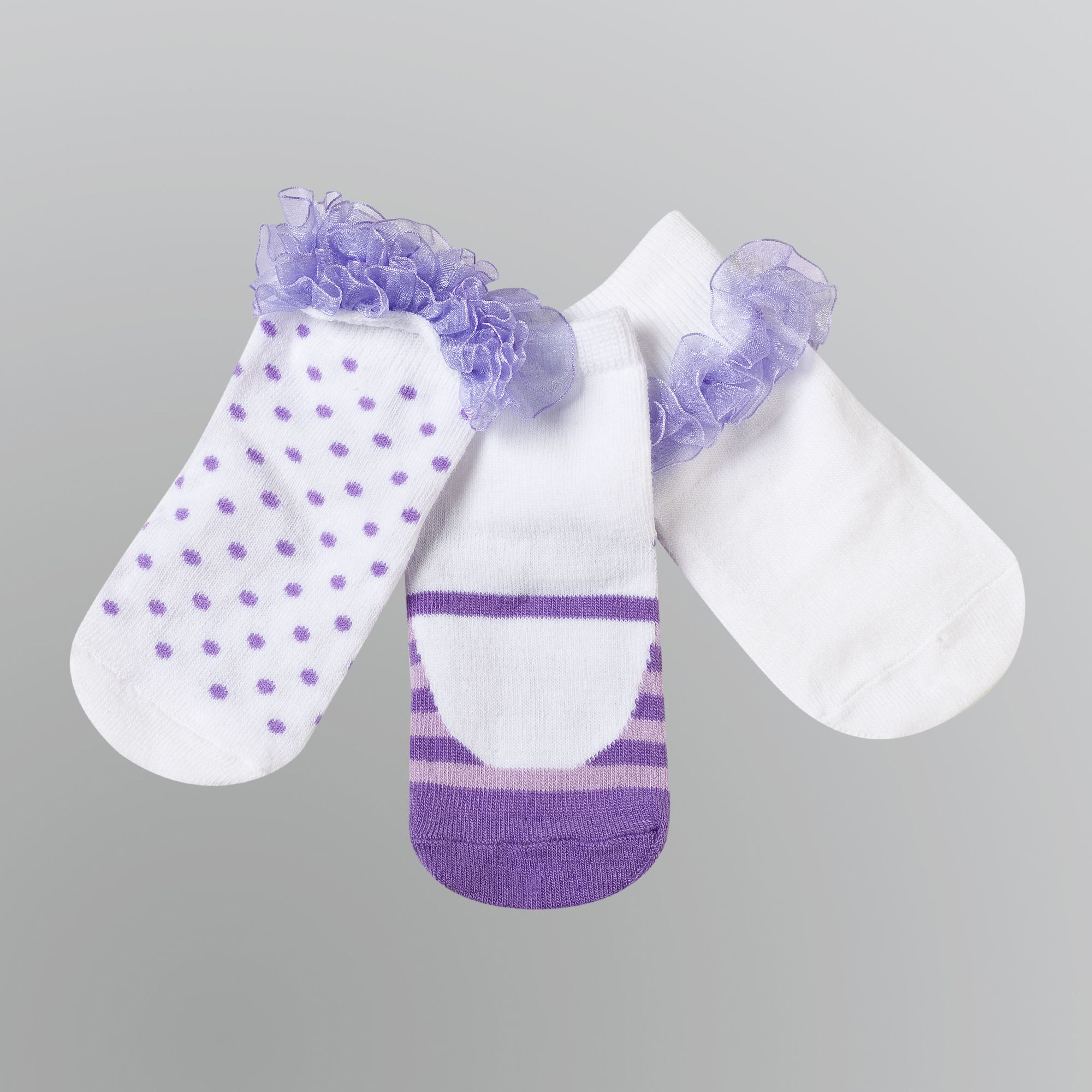 WonderKids Girl&#8217;s Infant & Toddler Socks 3pk Frill Dotted Purple