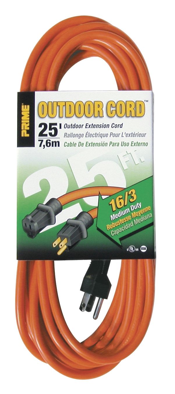 Prime Wire & Cable EC501625 25-Foot 16/3 SJTW Medium Duty Extension Cord  Orange