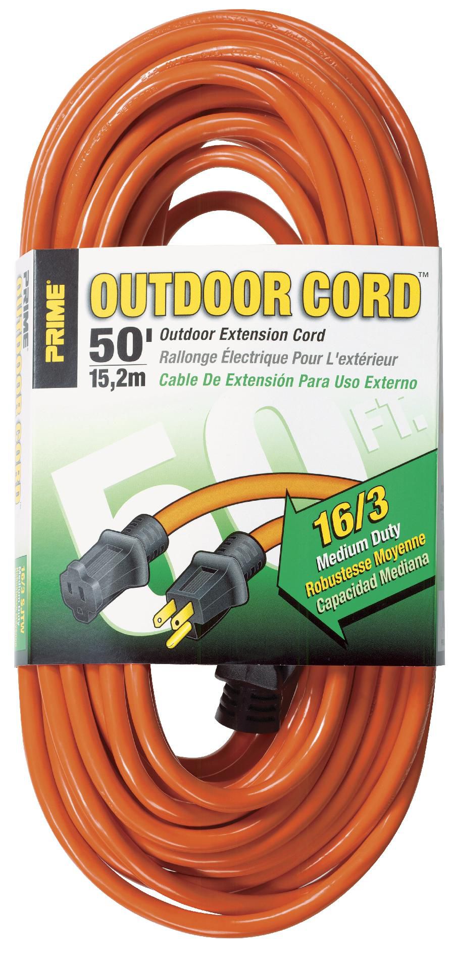 Prime Wire & Cable EC501630 50-Foot 16/3 SJTW Medium Duty Extension Cord, Orange
