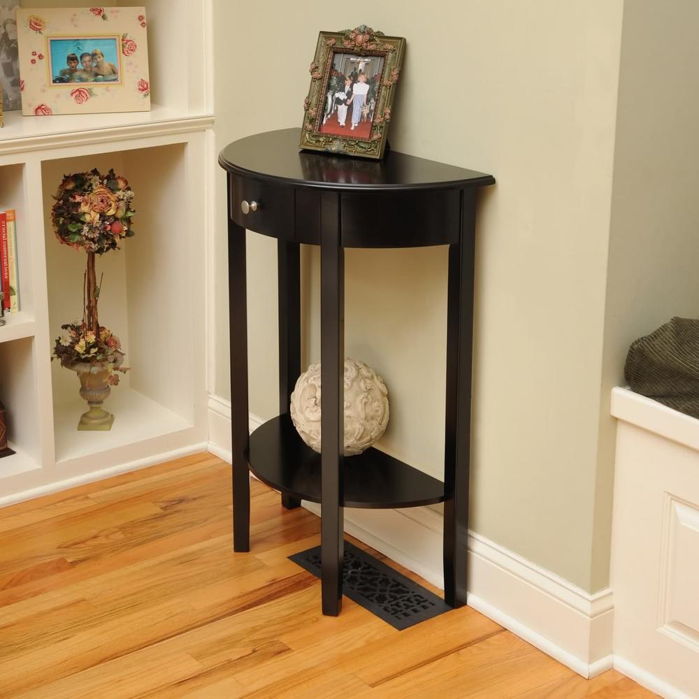 Bay Shore Collection Half Moon/Round Hall Table with Drawer - Black
