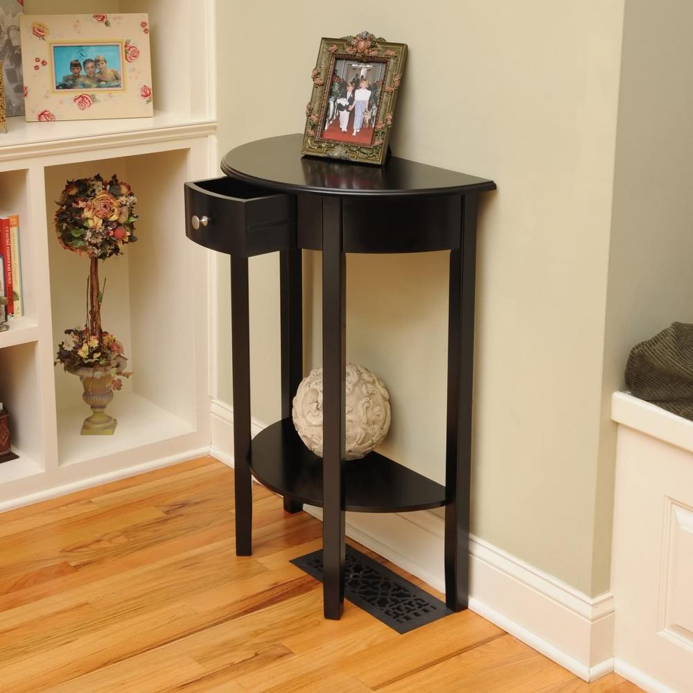 Bay Shore Collection Half Moon/Round Hall Table with Drawer - Black