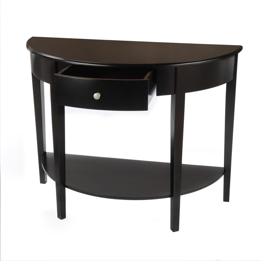 Bay Shore Collection Large Half Moon/Round Hall Table with Drawer - Black
