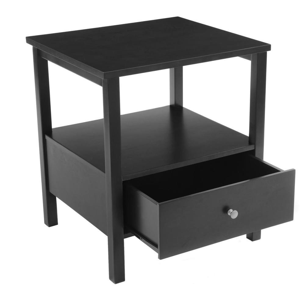 Bay Shore Collection End Table with Full Wood Top and Drawer - Black