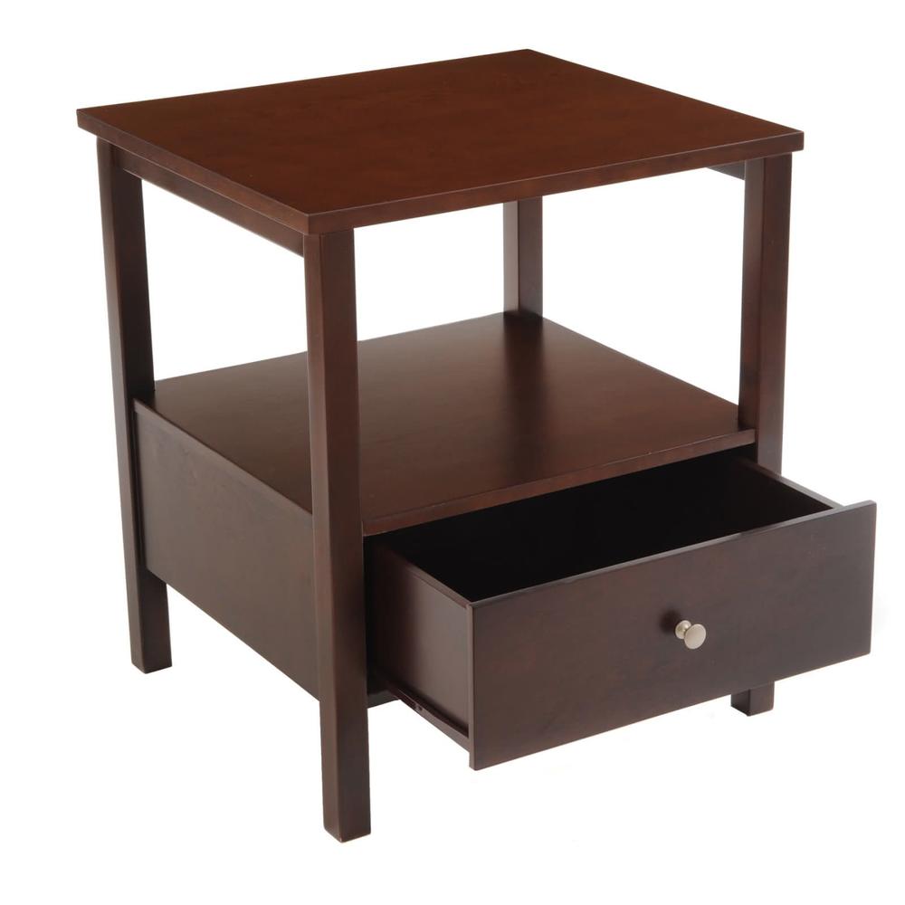 Bay Shore Collection End Table with Full Wood Top and Drawer - Espresso