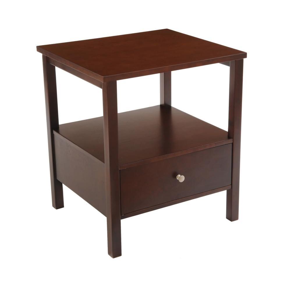 Bay Shore Collection End Table with Full Wood Top and Drawer - Espresso