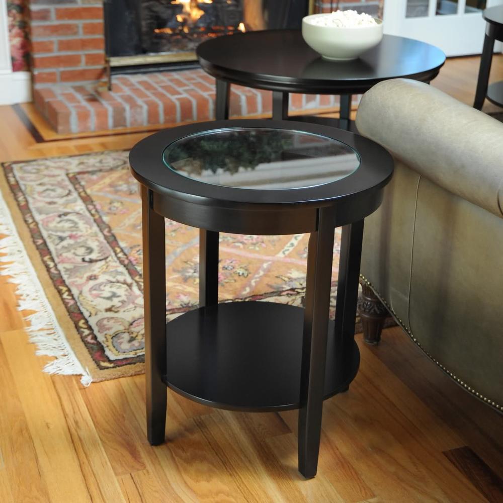 Bay Shore Collection Round Side Table Glass Top - Black