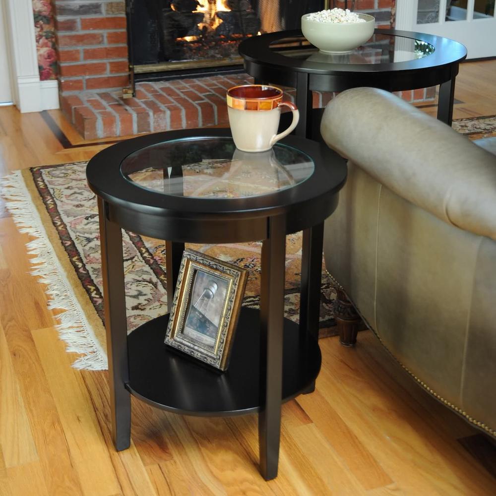 Bay Shore Collection Round Side Table Glass Top - Black