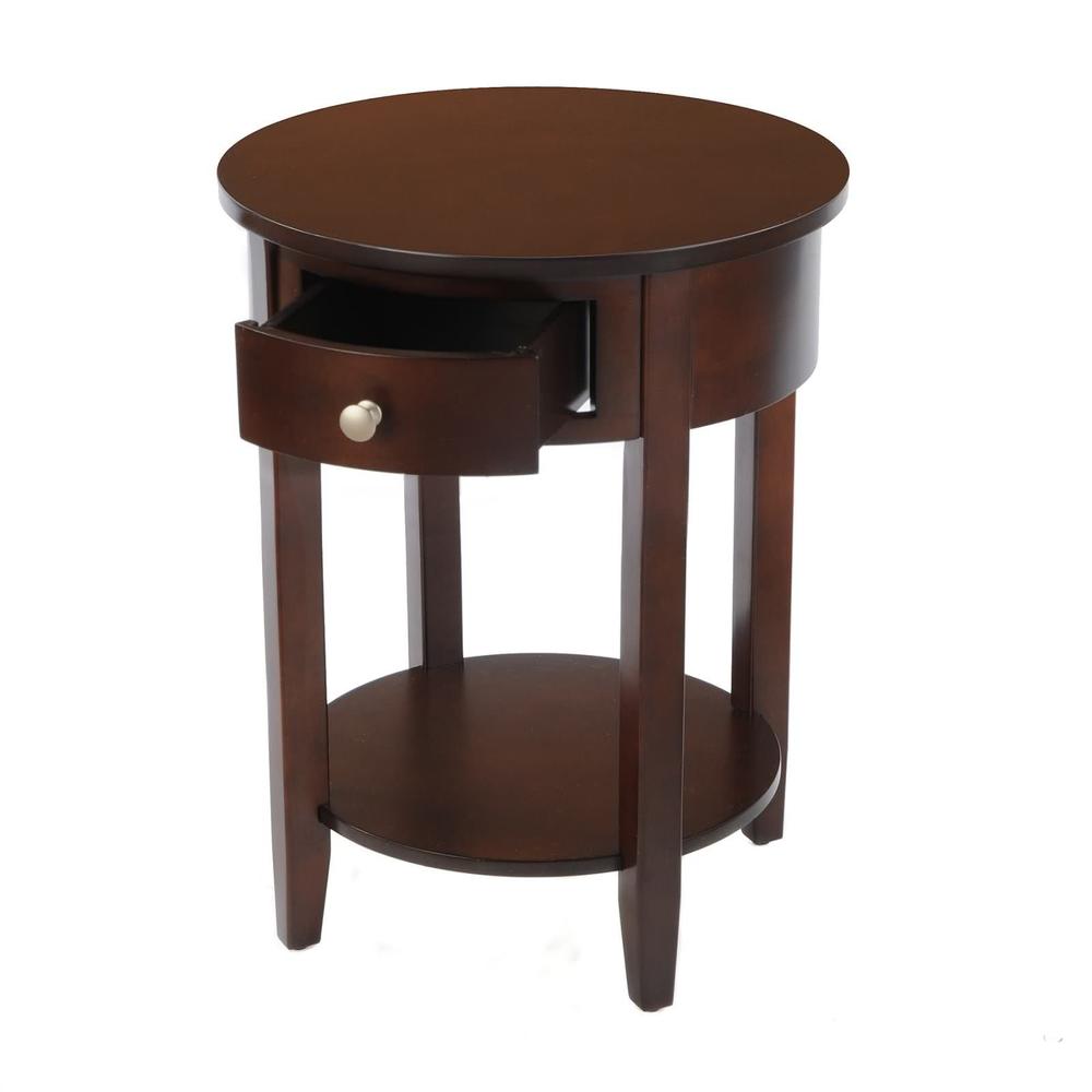Bay Shore Collection Round Side Table with Wood Top and Drawer - Espresso