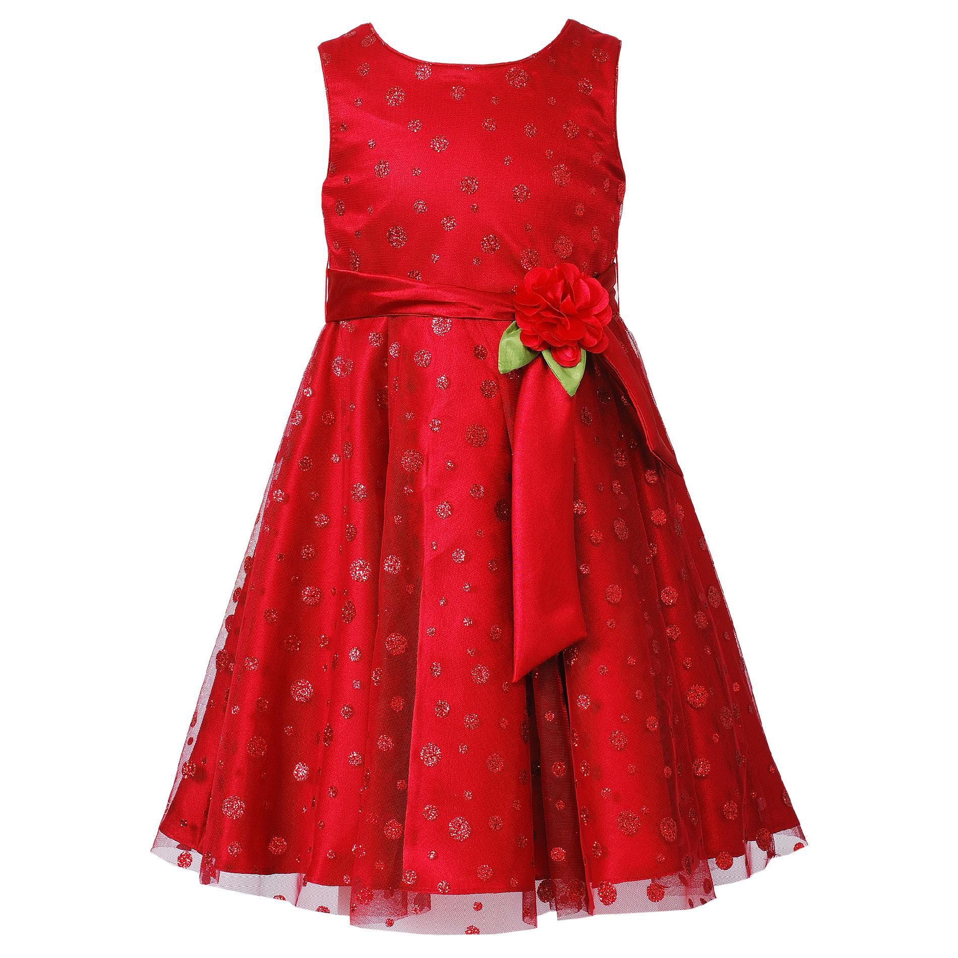 Youngland Girl&#8217;s Dress Sleeveless Mesh with Glitter Red
