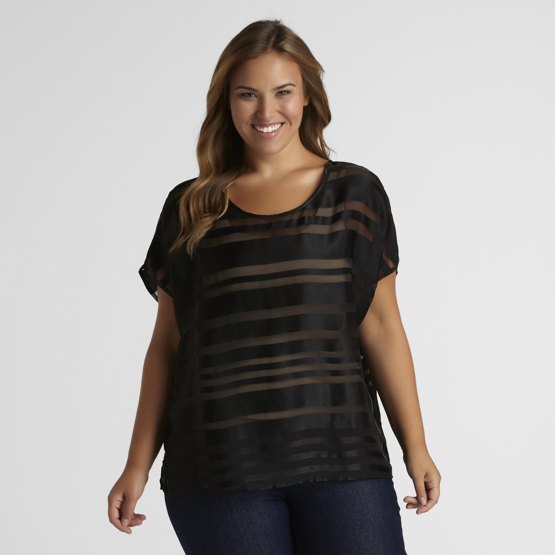 Love Your Style, Love Your Size Women's Plus Burnout Striped Top