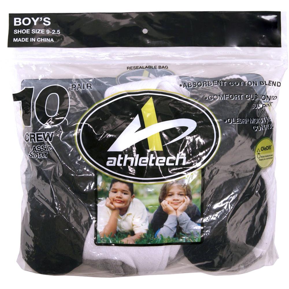Athletech Boy's Ten-Pair Crew Socks