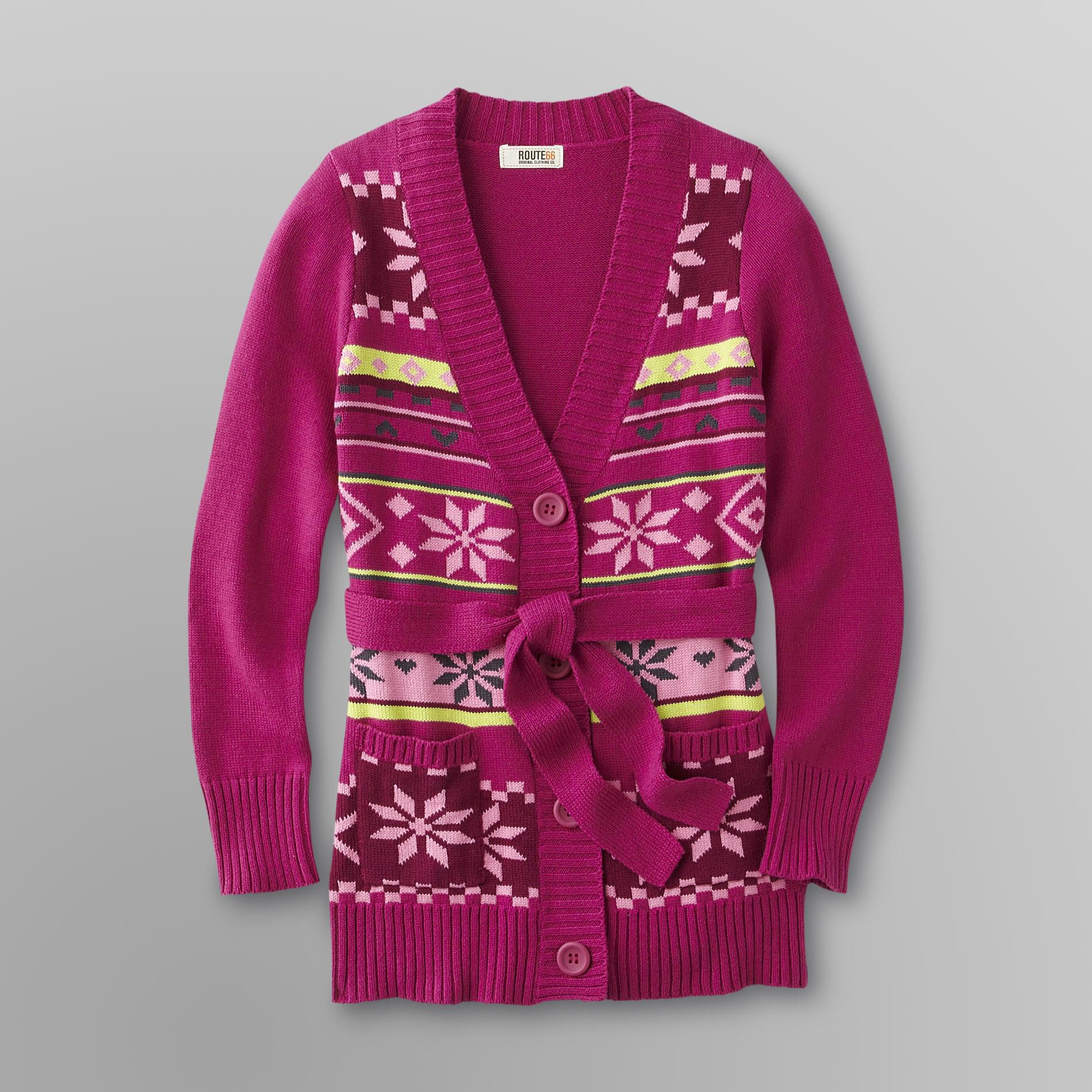 Route 66 Girl's Cardigan Sweater - Fair Isle Pattern