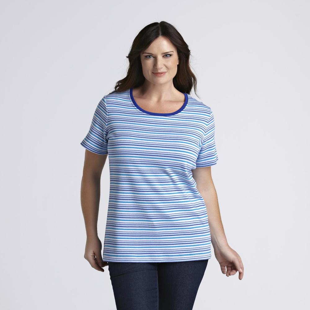 Basic Editions Women's Plus Scoop Neck T-Shirt - Striped