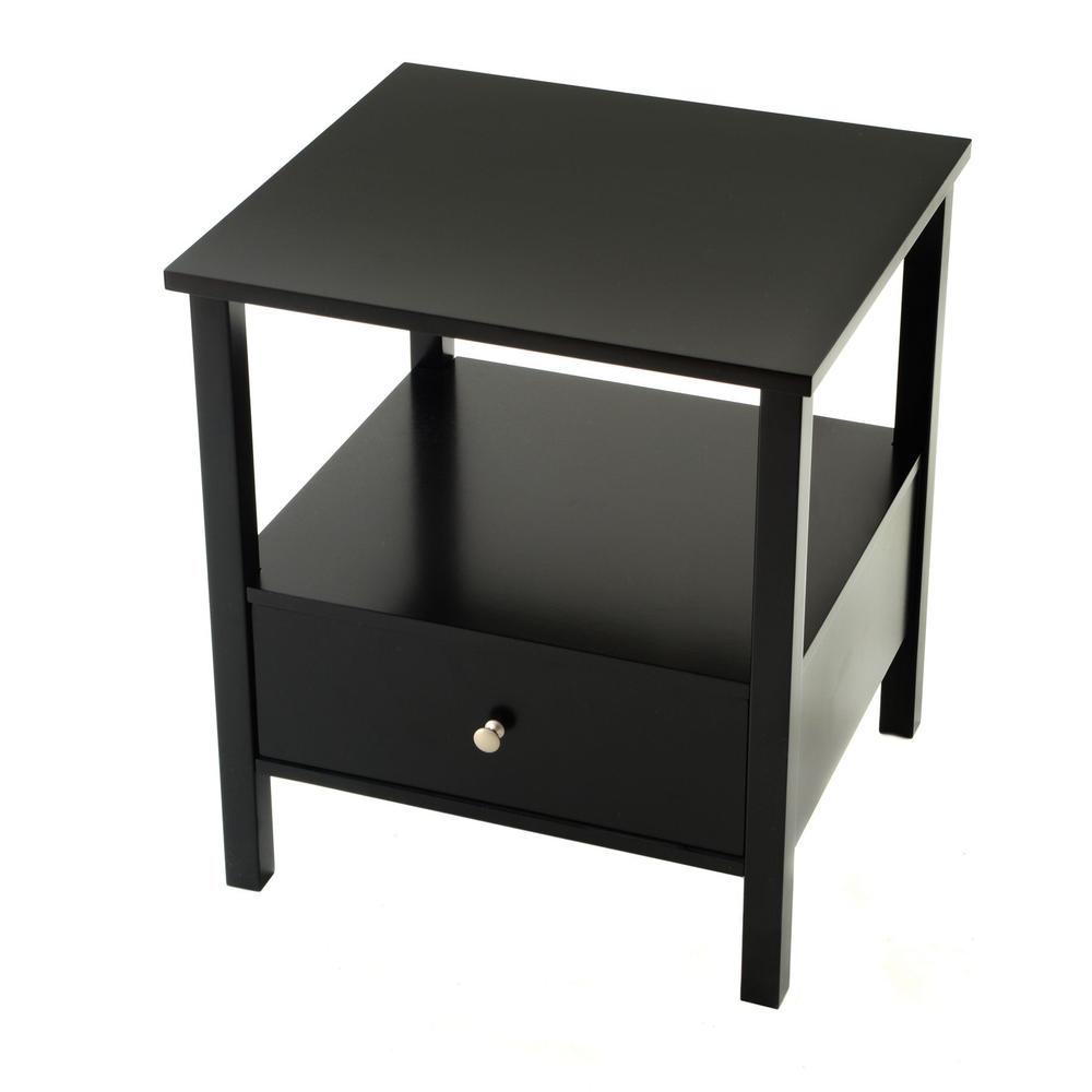 Bay Shore Collection End Table with Full Wood Top and Drawer - Black