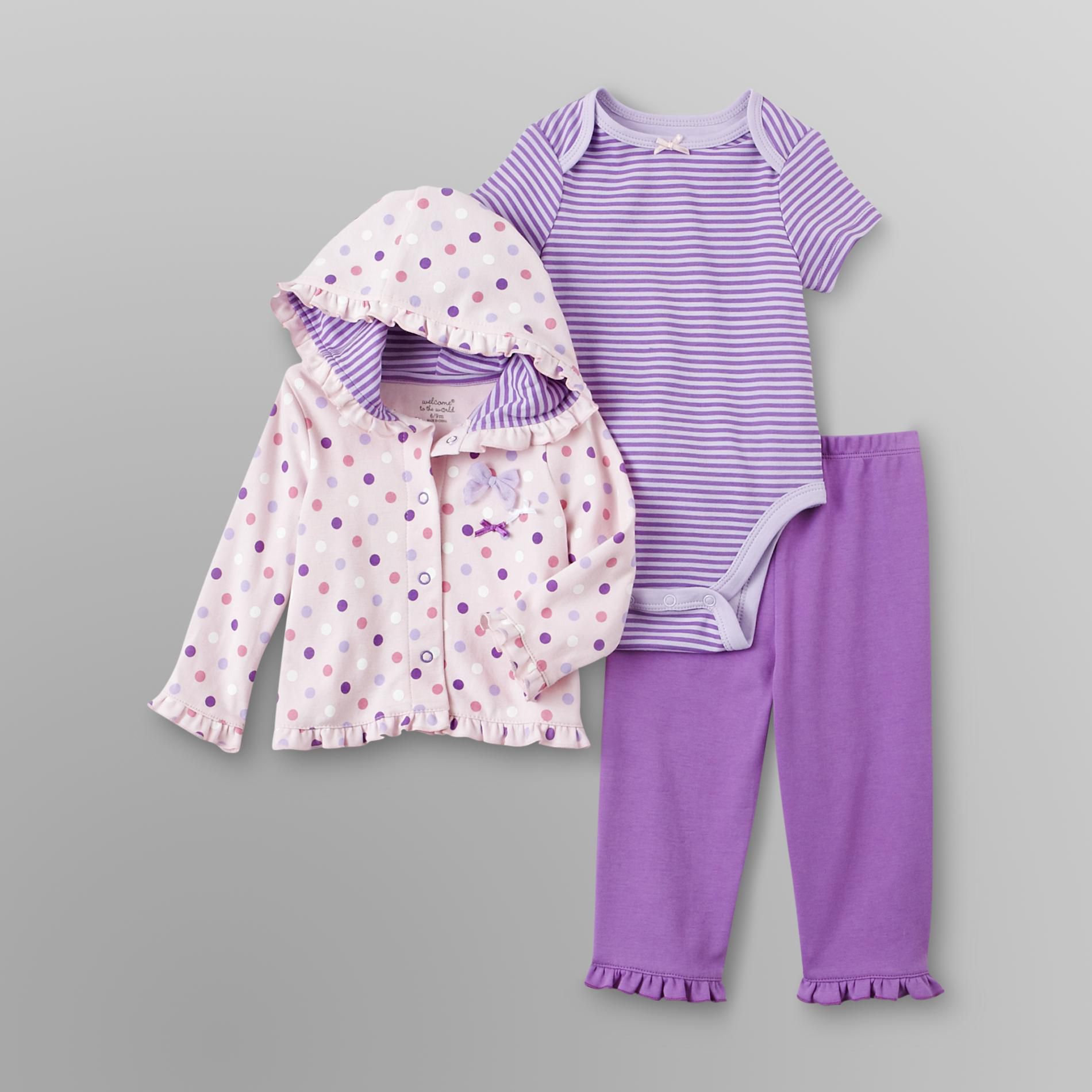 Welcome to the World 3 Pc. Newborn Girl's Bodysuit Set - Polka Dots
