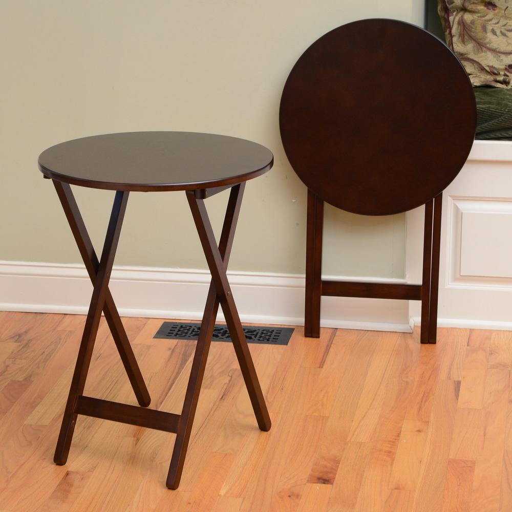 Bay Shore Collection Round Folding Bistro Tray Table 19.75" Diameter  - 2 Pack - Espresso