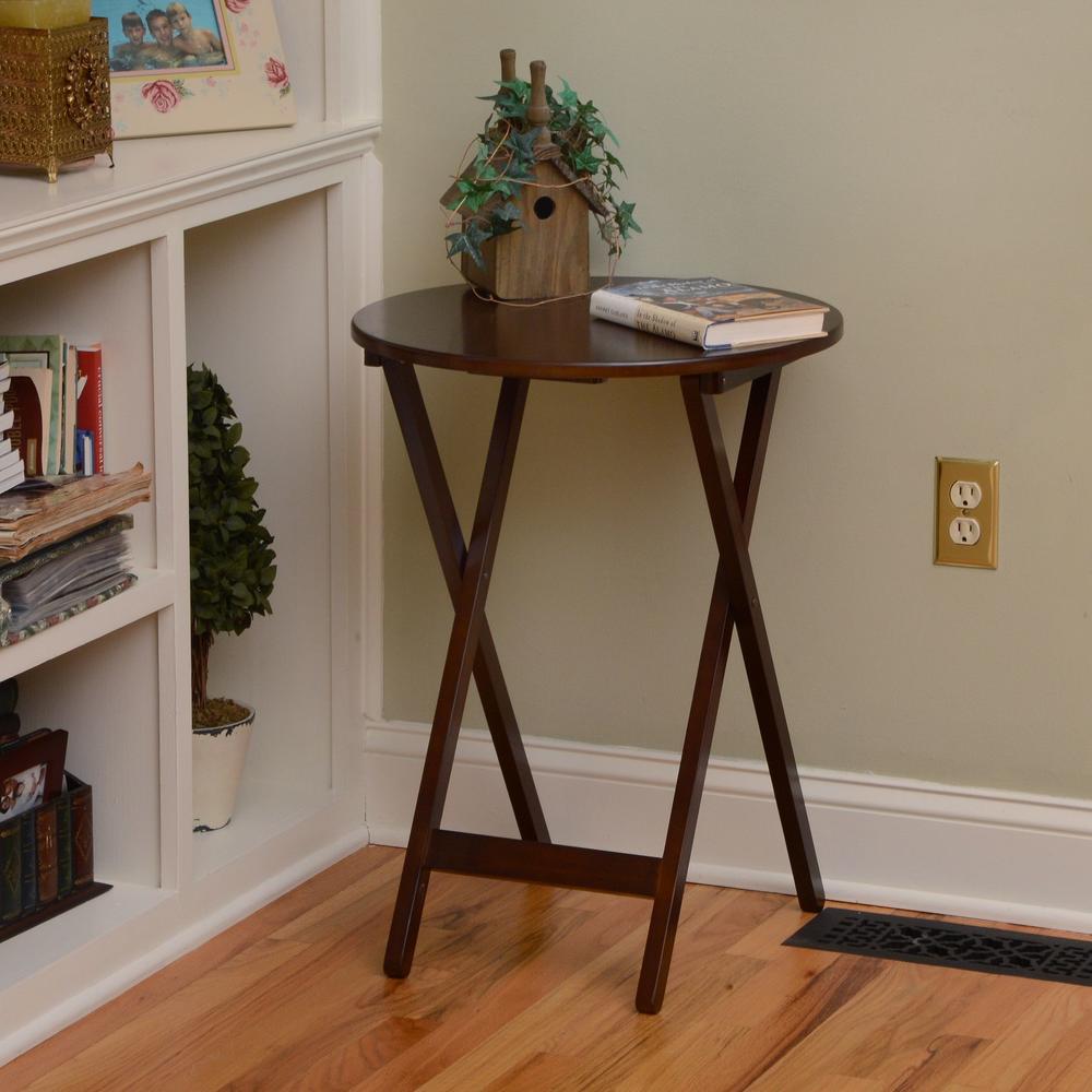 Bay Shore Collection Round Folding Bistro Tray Table 19.75" Diameter  - 2 Pack - Espresso