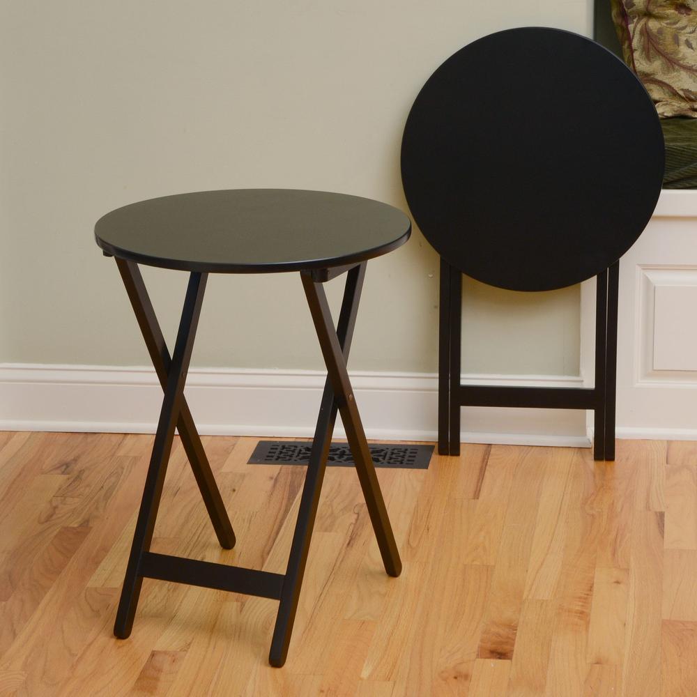 Bay Shore Collection Round Folding Bistro Tray Table 19.75" Diameter  - 2 Pack - Black