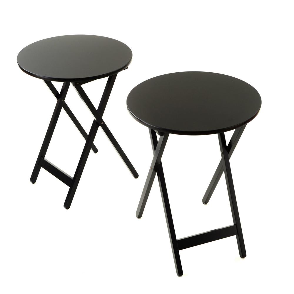 Bay Shore Collection Round Folding Bistro Tray Table 19.75" Diameter  - 2 Pack - Black