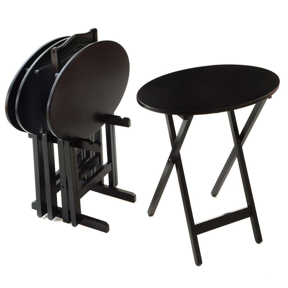 Bay Shore Collection 5 Piece Oval Tray Table Set Black