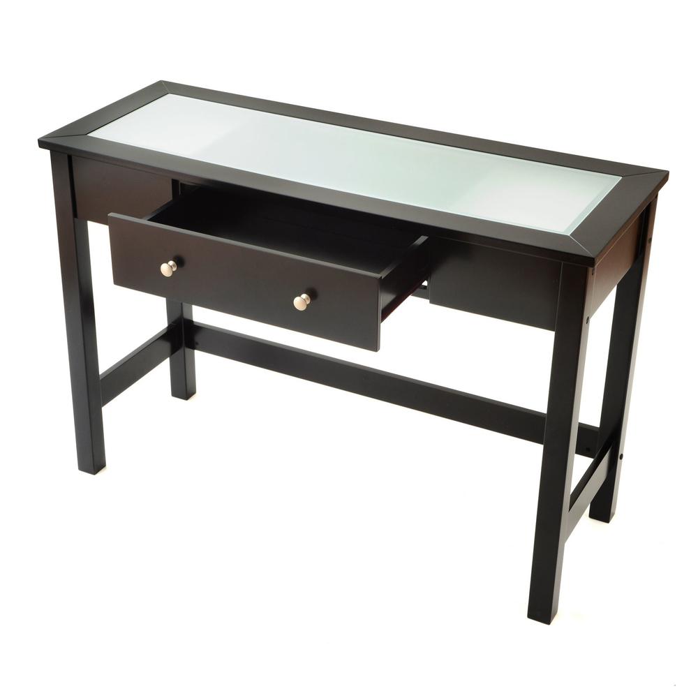 Bay Shore Collection Sofa/Console Table with Glass Insert Top and Drawer - Black