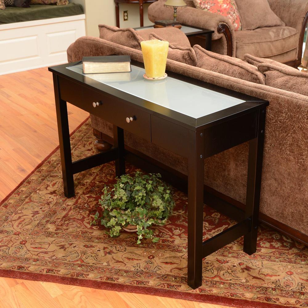 Bay Shore Collection Sofa/Console Table with Glass Insert Top and Drawer - Black