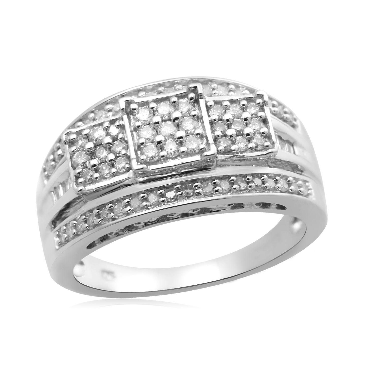 Eternal Treasures Sterling Silver 1/2cttw Princess 3-Stone Diamond   Bridal Ring