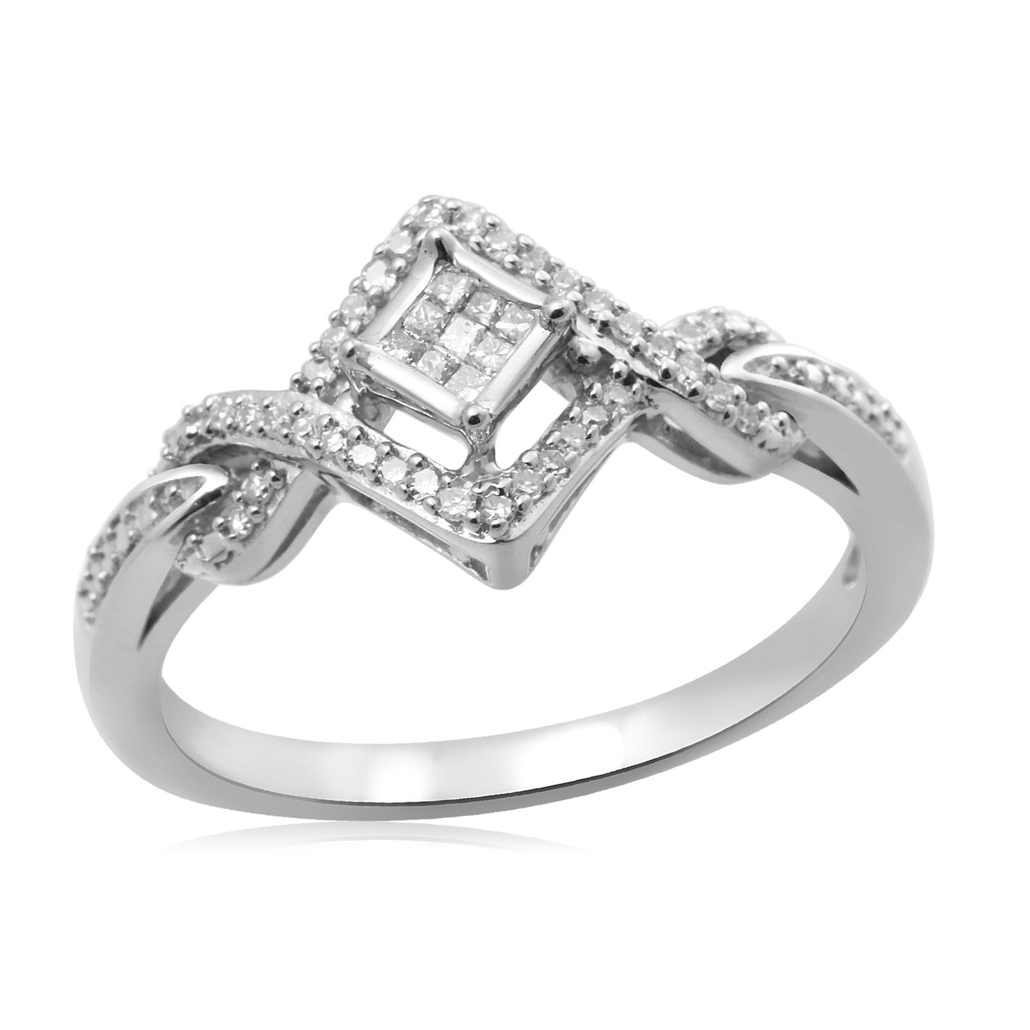 Eternal Treasures Sterling Silver 1/7ct Princess/Round Diamond  Promise Ring