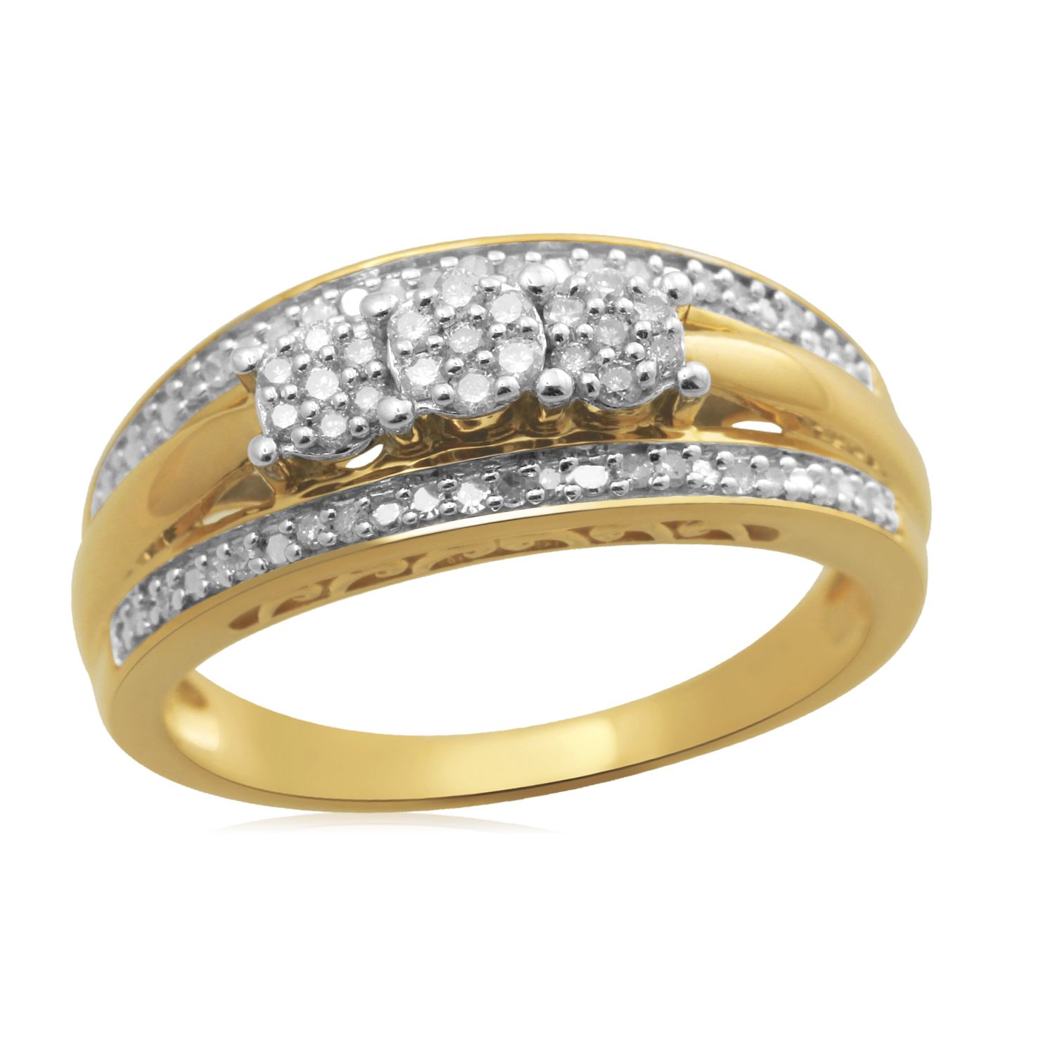 Eternal Treasures Gold over Silver 1/4cttw 3-Stone Round Diamond  Bridal Ring